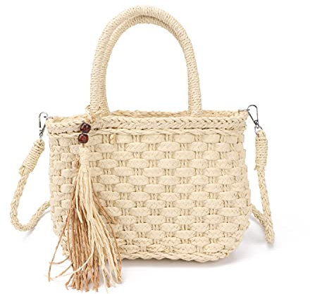 EVEOUT Stroh Umhängetaschen Handtasche mit Schultergurt für Damen Mädchen Sommer Strandtasche Clutch Handgewebt Henkeltaschen