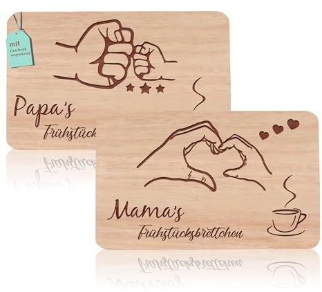 2er Set Frühstücksbrettchen Mama und Papa geschenke | Brotzeitbrett mit Gravur | Großeltern Geschenke Buchenholz Schneidebrett | Geschenkidee ideal für Mutter&Vatertag Geburtstags Weihnachten