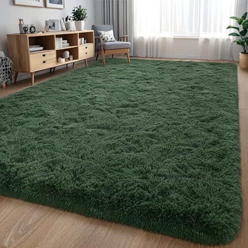 Nuttumico große flauschige Teppiche für Wohn- und Schlafzimmer, 180 x 270 cm, dunkelgrüner, ultraweicher Teppich, rutschfest, für den Innenbereich, Kinderzimmer, hochflorig, fusselfrei