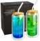 Creano Verre à double paroi avec couvercle en bambou et paille - 360 ml - Lot de 2 - Gobelets à smoothie - Bubble Tea - Verre à cocktail