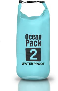 Dry Bag Wasserdichter Rucksack, Rollverschluss und Schultergurt, wasserdichte Handy-Tasche und Gürteltasche für Meer, Boot, Angeln, Rafting, Strand, Wassersport, Hellblau, borsa 2l, Wasserdichter