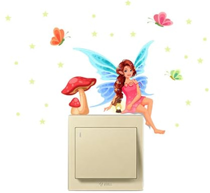 Wandaufkleber, leuchtet im Dunkeln, Pilzhaus, Fee, Schönheitsaufkleber, leuchtende Fee, Pilzschloss, Aufkleber, niedliches Cartoon, Kawaii für Mädchen, Schlafzimmer, Tür