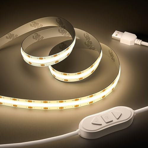 OULARA 5V USB COB LED Striscia 3M 4000K Bianco Naturale,Dimmerabile 320LED Striscia LED Flessibile con Funzione di Memoria per illuminazione di sfondo TV,Camera da letto, Specchio