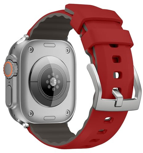 SQHYWJ] for Apple Watch Band, Silicone Two Tone Strap 49mm 45mm 44mm 42mm Compatible with Apple Watch Soft Silicone Replacement Strap for Series Ultra2/Ultra/SE2/SE/9/8/7/6/5/4/3/2/1(Red 42mm)