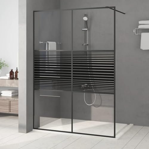 LAPOOH Duschwand für Begehbare Dusche Schwarz 140x195 cm ESG-Glas Klar, Duschrückwand, Duschabtrennung, Glaswand Dusche, Duschglaswand, Duschtrennwand