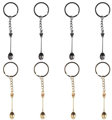 8 Pieces Mini Crown Spoon Keychain Gold and Black Small Coffee Spoon Alloy Teaspoon Pendant Necklace Key Ring with Crown Spoon Keychain for Filling Vials