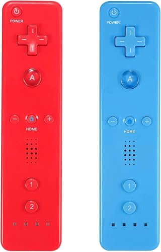 AUFGLO Controller Wii 2 Pack Telecomando Wii u con custodia in silicone e cinturino da polso (rosso + azzurro)