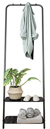KJULKJKHJ Portant à vêtements, Porte-Manteau sur Pied avec 2 étagères de Rangement et 4 Crochets, séchoir Mural pour Balcon, Chambre, entrée, pour vêtements, Chaussures, parapluies, Plantes Vertes