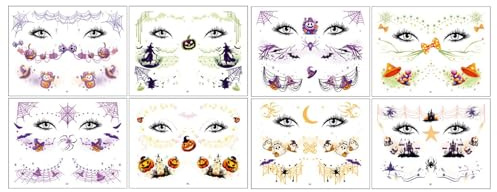 Duroecsain Halloween-Aufkleberbögen,Halloween-Gesichtsaufkleber