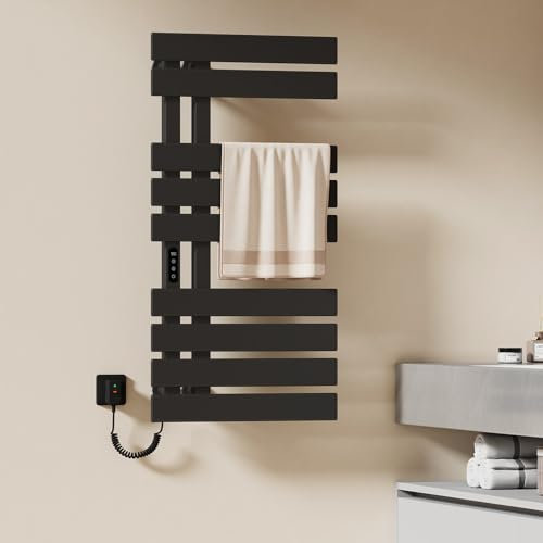 EMKE Chauffe-serviettes Électrique 1000 x 500 mm, Thermostat Intelligent WiFi, Porte-serviettes Électrique, Chauffe-serviettes Électrique, Noir, 320W