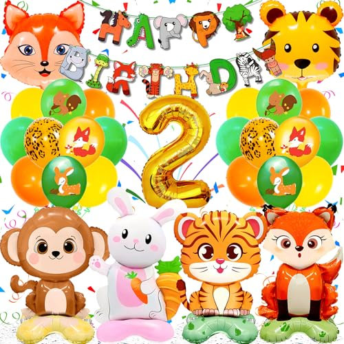 Zaztytoy - Waldtiere Geburtstag Deko 2 Jahre Kinder - XXL Folienballon Tiere mit Sockel, 3D Gigante Helium Ballons Tiere, Geeignet für Party Animals, Zoo Themen Kindergeburtstag Deko