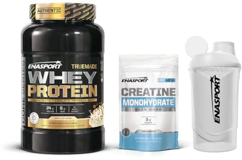 Pack Truemade Whey Protein 907g + Creatina Monohidrato 150g + Shaker Wave Blanco 600ml | Aumenta el crecimiento muscular y la recuperacion | Sin gluten. (1057, Vainilla)