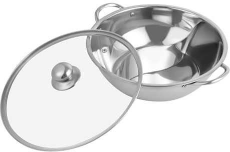Qussse Edelstahl Hot Pot, Chinesischer Feuertopf Topf mit 2 Kammern Edelstahl Yin Yang Hotpot mit Deckel für Induktionsherde Gasherde und Backöfen (28CM)