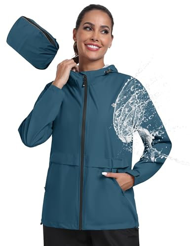 MoFiz Veste de pluie Femme Imperméable Veste Extérieure Légère Imperméable coupe-vent pour Cyclisme Voyage Jogging Randonnée Trekking Bleu lac Taille EU XL