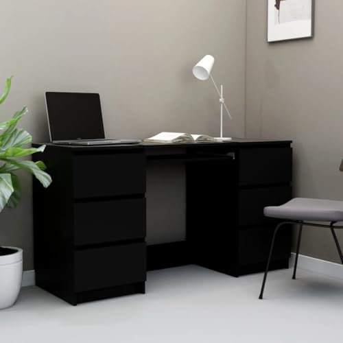 Myheimly Schreibtisch mit 6 Schubladen Computertisch Bürotisch Laptoptisch Büromöbel PC Tisch Arbeitstisch 140x50x77cm Holzwerkstoff Schreibtisch Schwarz