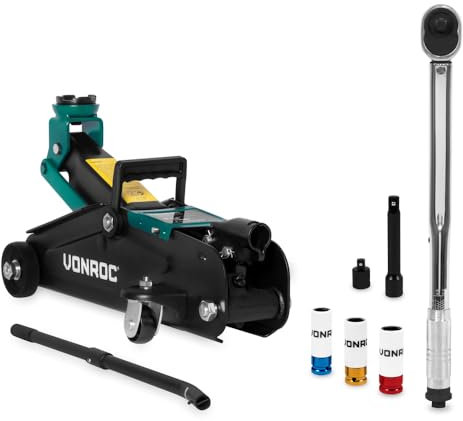 VONROC VONROC Reifenwechselset Wagenheber 2000 kg und Drehmomentschlüssel ½ Zoll 3 tlg Set inkl