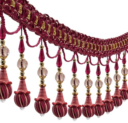 Perlen-Bordüre, hängende Kugelquaste, Fransenborte, Lampe, Vorhang, Lampenschirm, Dekoration, Bastelbedarf, Heimdekoration, Party-Hintergrund, Bohemian-Stil (rot)