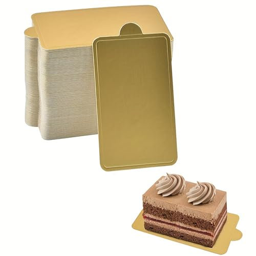 trabag 100 Stück Tortenplatte Rechteckig, Mousse Cake Board Rechteckig, Tortenunterlage Gold, Tortenplatte Pappe für Hochzeit Geburtstag Gebäck Dekoration