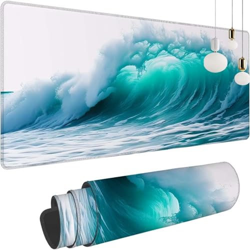 Japon Flots Gaming Tapis de Souris XXL, 700x300x3mm Clavier Souris Gamer Tapis Bureau avec Base Anti-Dérapage, Améliore la Précision et la Vitesse, Mouse Pad Imperméable pour Maison, Le Bureau Z-393