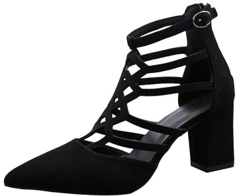 Générique Soft Scarpe Scratch Sandali estivi con tacco quadrato e punta aperta da donna, scarpe da spiaggia comode e casual stivali alti neri da donna a metà polpaccio, Le Noir, 41 EU Large