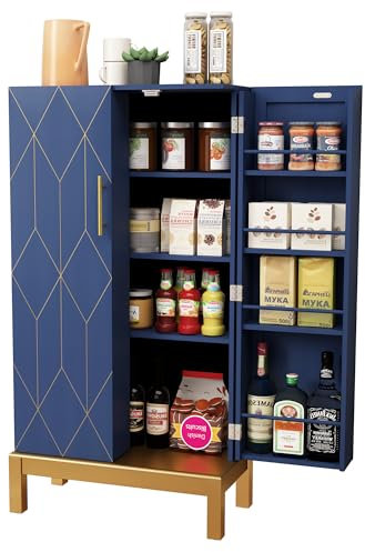 HOLTICO Küchenschrank Badezimmerschrank Badschrank Wohnzimmerschrank Schlafzimmerschrank Mehrzweckschrank Weiß mit verstellbarem Regal,Schrank freistehend für Küche,Badzimmer,Wohnzimmer (Stil 1- Blau)