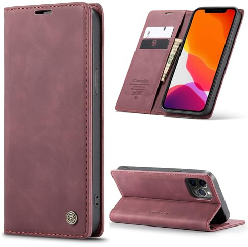 Phernykas Wallet Case for iPhone 12/12 Pro with Card Holder, Kickstand Blocking Magnetic Closure Shockproof Protective PU Leather Cover for iPhone 12 Pro Flip Case Wallet - Red