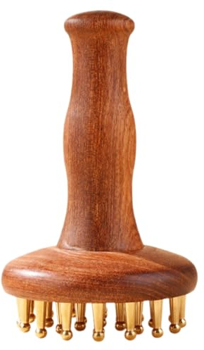 DINHEAROM Sandelholz-brass-massagekamm Mit Holzgriff Kopf Körpermeridian-massager Für Effektive Entspannung Und Haarbehandlung Geeignet Für Hauttypen Und Schwer Erreichbare Bereiche