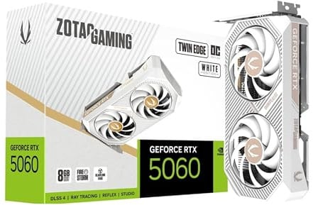 ZOTAC Gaming GeForce RTX 5060 Twin Edge OC White Edition DLSS 4 8GB GDDR7 128-bit 28Gbps PCIE 5.0 Gaming Grafikkarte, SFF-Ready Compact Card, ZT-B50600Q-10M