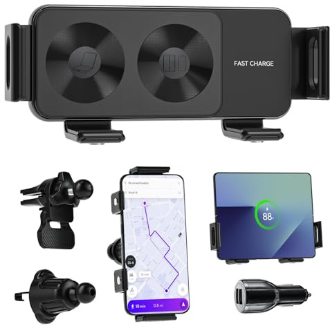 Olycism Support de téléphone de Voiture avec Chargeur sans Fil Rapide QC 3.0 à Double Bobine de 15 W, Compatible avec Les modèles Z Fold/Flip 7/6/5/4/3, et Rotation Automatique. Chargeur sans Fil Qi.