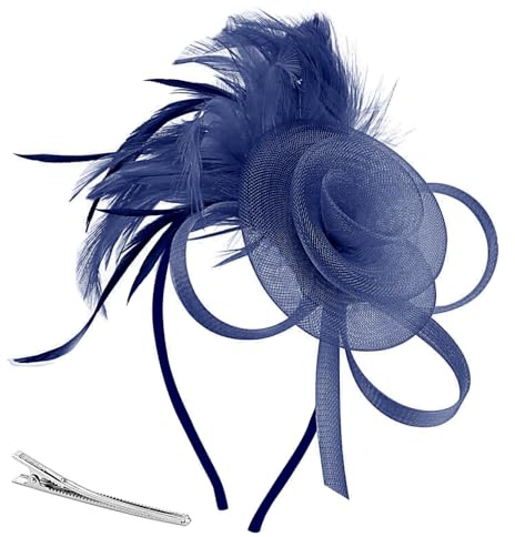 CENCERY Fascinator à Pince et Bandeau pour Femme, Accessoire élégant pour Cheveux en Maille de Plumes pour Mariages/Courses, fête prénuptiale, thé, Chapeau Ascot, Base en Cuir végétalien
