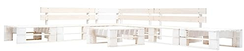 Bucmath 6-TLG. Paletten-Lounge-Set, Weißes Kiefernholz, Gartenmöbel für Terrasse und Balkon, Witterungsbeständig, 280x235x55 cm, Outdoor-Sofa mit Couchtisch