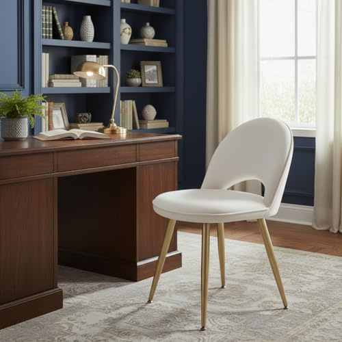 AllE quip Eleganter Sessel, Klapplehne, Essstuhl, moderner Make-up-Stuhl, Küchenstuhl, für Esszimmer, Küche, Schlafzimmer, Büro, Samt, weiß (Samt weiß)