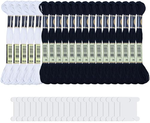 20pcs Matassine Ricamo in Bianco E Nero Filo Da Ricamo A Punto Croce Filo Da Ricamo in Cotone,braccialetti Dell'amicizia Filo Interdentale Con 20pcs Filo Interdentale Per Maglieria