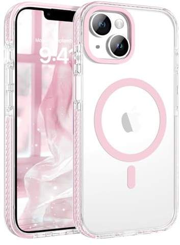BENTOBEN Magnetic Case for iPhone 15 [Compatible with MagSafe], Transparent Clear Anti-yellow Cute Military Grade Protection Bumper Guard Shockproof Girly Women Phone Case for iPhone 15, Pink