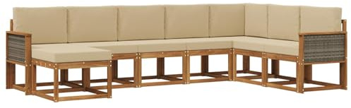 vidaXL Outdoor-Sofagarnitur 8 pcs Natur und Beige Massivholz Akazie, Moderner Garten Sofa, wetterfeste Eckcouch, Möbel zum Entspannen auf Terrasse, Patio Lounge und Komfortset
