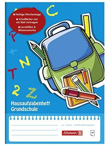 Hausaufgabenheft/Aufgabenheft GRUNDSCHULE 48 Blatt / A5 - im Schutzumschlag - Wochentage vorgetragen