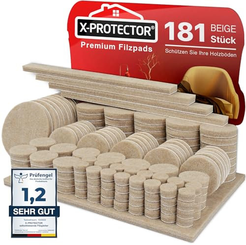 Feltrini per gambe di mobili X-PROTECTOR 181 pezzi, Beige – Feltrini sedie migliori protezioni per pavimenti in legno – Feltrini per mobili pesanti proteggi il tuo pavimento in legno e laminato!