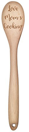 WIRESTER 12 inch Wooden Kitchen Spoon for Mixing Baking Serving Stirring Cooking - Love Mom's Cooking