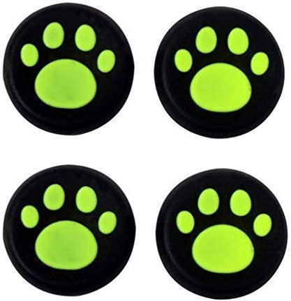 Silikon-Daumenkappe, Joystick-Griffkappen, Abdeckung für PS4, PS3, Xbox One, PS2, Xbox 360, Game-Controller (grüne Katze, Hundepfote, 4 Stück)