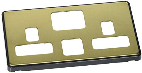 MK Dimensions 2 Gang 13A USB Dp Dual Earth Switch Socket Satin Brass Finish Frontplate with A Black Trim