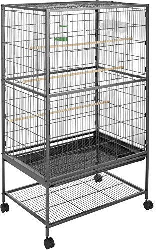tectake® Pajarera con Ruedas Bloqueables y Bandeja Extraíble, Jaula Pajaros para Loro, Canario, Ninfas y Periquitos, Incluye Comedero, Bebedero y Rejilla Inferior Segura - 78 x 52 x 131 cm