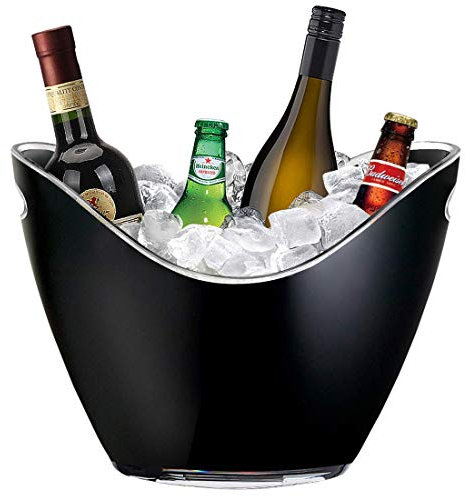 Chabrias Ltd 8 Litre Large Black Acrylic Champagne Wine Ice Bucket - Drinks Bucket, Bottle Chiller, Portable Wine Cooler, Tabletop Cooler, Drinks tub, Party Bucket, Champagne Chiller