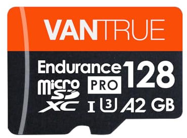 Vantrue 128GB Memory Card MicroSDXC UHS-I A2 High Speed 4K UHD Video High Speed Transfer Monitoring SD Card APC A2 with Adapter for Dash Cams, Body Cams, Action Camera, Surveillance & Security Cams