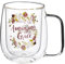 Christian Art Gifts Double Wall Insulated Clear Glass Layer Coffee Mug – 10 oz. Floral Wreath Lead and Cadmium-free Coffee and Tea Mug for Women and Men with Inspirational Hymn Song: Amazing Grace
