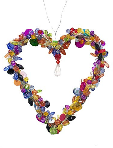 Drahtherz/Perlenherz, bunt mit Tropfen zum Aufhängen 13x13 cm - Herz aus Draht, Fensterdeko, Hochzeit, Muttertag, Liebe