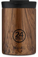 24Bottles Travel Tumbler - Tazza Termica Caffe, Te, Bevande Acciaio Inox Viaggio 350ml, Termos Caffè 100% Ermetico, Thermos 6hHot/24hCold, Borraccia Termica Mug Ecologica Design Italiano, Sequoia Wood