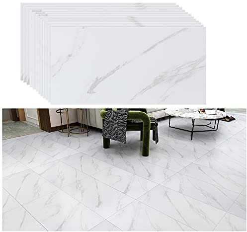 VEELIKE Pavimento PVC Adesivo Marmo Bianco - Piastrelle per Cucina - 12 Pezzi 30cm x 60cm