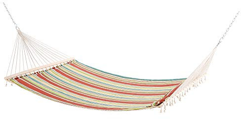 Outsunny Double Cotton Hammock Camping Swing Outdoor Garden Beach Stripe Hanging Bed with Pillow, 188 x 140 cm, 180 KG Capacity, Red