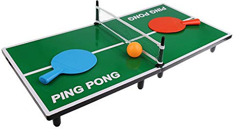 Mini Table de ping Pong 62 x 30,5 x 7 cm avec 2 Raquettes, 1 Balle et Un Filet Tennis de Table de Bureau Hobby Tech
