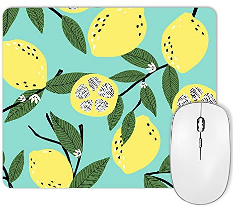 HUOCAIREN Watercolor Lemon Painting Rectangle Mouse Pad, Lemon Fruits with Flowers and Leaves Pattern, Mouse Mat with Anti Slip Rubber for Desktop, Computer, Work, Green and Yellow, 9.5 X 7.9 Inch